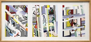 Roy Lichtenstein, Collage Study for Reflections on Marvel Mural, 1993. Collage, 3 panels: 2 at 28 × 20 inches (71.1 × 50.8 cm); 1 at 28 × 22 inches (71.1 × 55.9 cm)