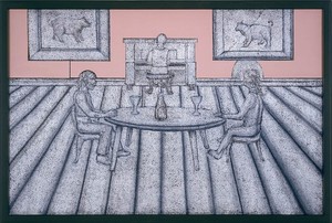 Richard Artschwager, Lunch for Two, 2007. Acrylic, charcoal, hand-made fiber and formica on soundboard, 51 ½ × 75 ½ inches (130.8 × 191.8 cm)