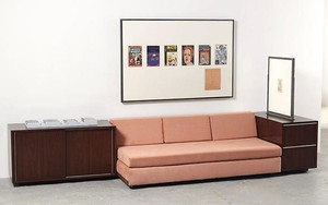Richard Prince, Untitled (Original), 2008. Furniture, double sided frame, books, sintra and bondo, 56 × 143 ¼ × 38 inches (142.2 × 363.9 × 96.5 cm)
