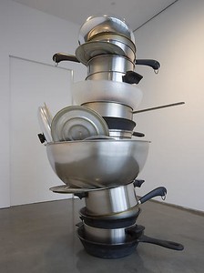 Robert Therrien, No title (pots and pans II), 2008. Metal and plastic, 108 × 66 × 80 inches (274.3 × 167.6 × 203.2 cm) Photo by Robert McKeever