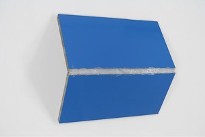 Steven Parrino, Bentoverslime 2, 1995. Enamel and silicon on honeycomb aluminum panel, 44 × 49 ⅛ × 15 inches (111.8 × 124.8 × 38.1 cm)