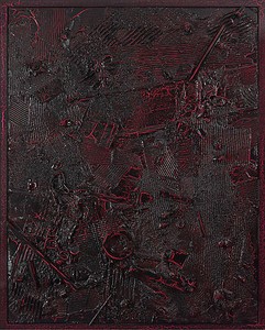 Anselm Reyle, Untitled, 2008. Mixed media on canvas, crinkle lacquered frame, 95 ⅜ × 75 ¼ inches (242 × 191 cm)