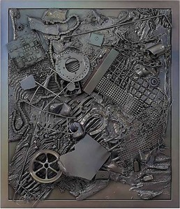 Anselm Reyle, Untitled, 2009. Mixed media on canvas, steel frame, effect lacquer, 58 ⅜ × 50 inches framed (148 × 127 cm)