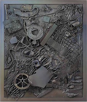 Anselm Reyle, Untitled, 2009 Mixed media on canvas, steel frame, effect lacquer, 58 ⅜ × 50 inches framed (148 × 127 cm)