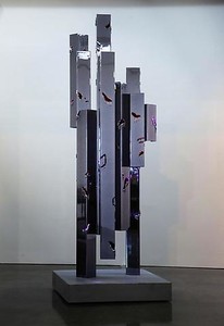 Anselm Reyle, Untitled, 2009. Steel, LED, concrete base, 163 × 55 ⅛ × 55 ⅛ inches (414 × 140 × 140 cm) Photo by Anselm Reyle