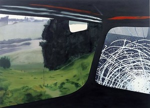 Dexter Dalwood, The Crash, 2008. Oil on canvas, 59 × 81 ½ inches (150 × 207 cm)