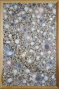 Mike Kelley Memory Ware Flat 27, 2001. Paper pulp, tile grout, acrylic, and miscellaneous beads, buttons, and jewelry on wood panel, 70 ¼ × 46 ½ × 4 inches (178.4 × 118.1 × 10.2 cm)