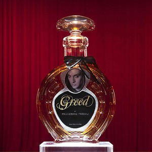 Francesco Vezzoli, Greed, The Perfume That Doesn't Exist, 2009. Crystal, paper, and ribbon, 15 ¾ × 10 ⅝ × 5 ⅛ inches (40 × 27 × 13 cm), unique edition + 2 AP © Francesco Vezzoli