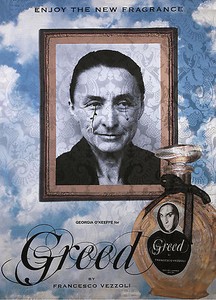 Francesco Vezzoli, Enjoy The New Fragrance (Georgia O'Keeffe for Greed), 2009. Inkjet, wool, cotton, metallic embroidery and custom jewelry on brocade, 70 ⅞ × 51 3/16 inches (180 × 130 cm)