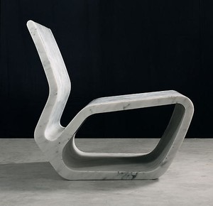 Marc Newson, Extruded Chair (white), 2006. White Carrara marble, 27 ½ × 23 ½ × 28 ¼ inches (69.8 × 59.7 × 71.8 cm), edition of 8