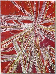 Mark Grotjahn, Untitled (Red Face 773), 2007–08. Oil on cardboard mounted on linen, 72 × 54 inches (182.9 × 137.2 cm) © Mark Grotjahn