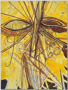 Mark Grotjahn, Untitled (Yellow Face 774), 2007–08. Oil on cardboard mounted on linen, 72 ¼ × 54 ¼ inches (183.5 × 137.8 cm) © Mark Grotjahn