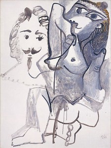 Pablo Picasso, Femme nue avec tête d’homme, 1967. Oil on canvas, 51 × 38 inches (130 × 97 cm) © 2009 Estate of Pablo Picasso/Artists Rights Society (ARS), New York