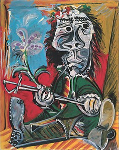 Pablo Picasso, Portait de l’homme à l’épée et à la fleur, 1969. Oil on canvas, 57 ½ × 45 ½ inches (146 × 115 cm) © 2009 Estate of Pablo Picasso/Artists Rights Society (ARS), New York
