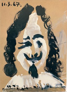 Pablo Picasso, Portrait d’homme du 17ème siècle, 1967. Oil on cardboard, 9 ¾ × 7 inches (24.5 × 18 cm) © 2009 Estate of Pablo Picasso/Artists Rights Society (ARS), New York
