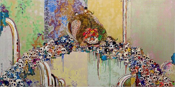 Takashi Murakami, A Picture Of The Blessed Lion Who Stares At Death, 2009 Acrylic on canvas mounted on board, in 4 parts, overall: 118 × 236 ¼ inches (300 × 600 cm)© 2009 Takashi Murakami/Kaikai Kiki Co., Ltd. All rights reserved