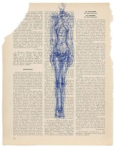 Alberto Giacometti, Femme debout (certificate no. 1569), 1963. Ballpoint pen on book page, 9 ¼ × 12 ¼ inches (23.5 × 31 cm) © Succession Alberto Giacometti (Fondation Giacometti + ADAGP), Paris 2010