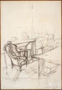Alberto Giacometti, Interior, 1946. Pencil on paper, framed: 27 ½ × 21 ⅛ inches (69.8 × 53.7 cm) © Succession Alberto Giacometti (Fondation Giacometti + ADAGP), Paris 2010