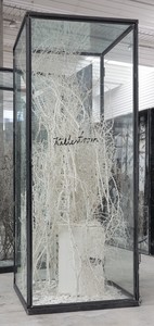 Anselm Kiefer, Kältestrom, 2010. Plaster-coated thorn bushes, plaster refrigerator, and resin ice cubes, in inscribed glass and steel vitrine, 126 ⅝ × 51 ¼ × 51 ¼ inches (322 × 130 × 130 cm) © Anselm Kiefer