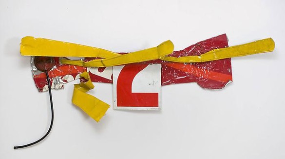 Robert Rauschenberg, Jockey Cheer Glut, 1987 Assemblage with sheet metal and objects, 42 ½ × 92 ¼ × 12 ¾ inches (107.1 × 233.9 × 31.2 cm)
