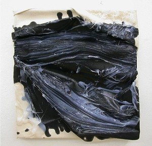 Steven Parrino, Untitled Black, 1995. Enamel, chrome enamel with glue on canvas, 18 ⅛ × 17 ⅛ inches (46 × 43.5 cm)