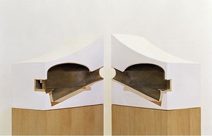 James Turrell, North Moon Space 1, 2009. Plaster, bronze, wooden plinth, 2 parts: 22 ½ × 11 ¼ × 18 ⅛ inches each (57 × 28.5 × 46 cm), edition of 12