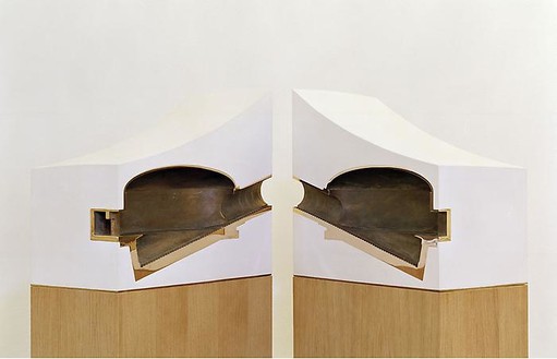 James Turrell, North Moon Space 1, 2009 Plaster, bronze, wooden plinth, 2 parts: 22 ½ × 11 ¼ × 18 ⅛ inches each (57 × 28.5 × 46 cm), edition of 12