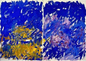 Joan Mitchell, Row Row, 1982. Oil on canvas, Diptych: 110 × 157 ½ inches overall (279.4 × 400 cm) © Estate of Joan Mitchell. Courtesy of the Joan Mitchell Foundation