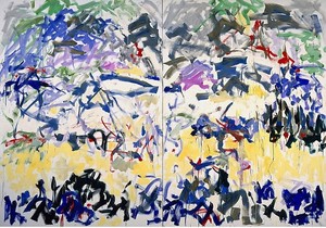 Joan Mitchell, River, 1989. Oil on canvas, Diptych: 110 × 157 ½ inches overall (279.4 × 400 cm) © Estate of Joan Mitchell. Courtesy of the Joan Mitchell Foundation