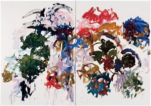 Joan Mitchell, Sunflowers, 1990–91. Oil on canvas, Diptych: 110 × 157 ½ inches (279.4 × 400 cm) © Estate of Joan Mitchell. Courtesy of the Joan Mitchell Foundation