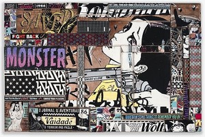 Faile, Waiting for the End, 2009. Acrylic and silkscreen on wood in a steel frame, 42 ½ × 64 ½ × 2 ½ inches (108 × 164 × 6 cm)