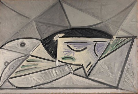 Pablo Picasso, Femme endormie, symphonie en gris, 1943 Oil on canvas, 19 ⅝ × 28 ¾ inches (50 × 73 cm)© 2010 Estate of Pablo Picasso/Artists Rights Society (ARS), New York