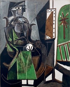 Pablo Picasso, Femme assise près de la fenêtre, June 11, 1956. Oil on canvas, 63 ¾ × 51 ¼ inches (162 × 130 cm) © 2010 Estate of Pablo Picasso/Artists Rights Society (ARS), New York