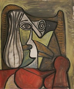 Pablo Picasso, Buste de femme dans un fauteuil, March 6, 1949. Oil on canvas, 25 ½ × 21 ¼ inches (65 × 54 cm) © 2010 Estate of Pablo Picasso/Artists Rights Society (ARS), New York
