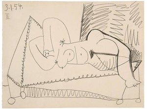 Pablo Picasso, Femme couchée, January 3, 1954. Pencil on paper, 9 ¼ × 12 ½ inches (23.5 × 31.5 cm) © 2010 Estate of Pablo Picasso/Artists Rights Society (ARS), New York
