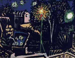 Pablo Picasso, Paysage à Vallauris, la nuit, September 7, 1952. Oil on canvas, 20 ¼ × 26 ¼ inches (51.2 × 66.6 cm) © 2010 Estate of Pablo Picasso/Artists Rights Society (ARS), New York