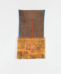 Robert Rauschenberg, Untitled (Hoarfrost), 1975. Solvent transfer on silk fabric, and collaged cardboard, 84 ½ × 49 ½ inches (214.6 × 125.7 cm)