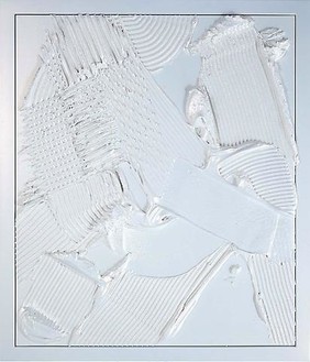 Anselm Reyle, White Earth, 2009 Mixed media on canvas, steel frame, and effect lacquer, 58 ⅜ × 50 inches (148.3 × 127 cm)© Anselm Reyle