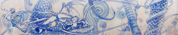 Takashi Murakami, Dragon in Clouds – Indigo Blue, 2010 Acrylic on canvas mounted on board, 11 feet 11 inches × 59 feet (3.63 × 18 m)© Takashi Murakami/Kaikai Kiki Co., Ltd. All rights reserved