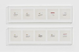 Taryn Simon, U.S. CURRENCY (INCIDENTAL TO ARREST), 2010. 10 archival inkjet prints in 2 Plexiglas boxes, Box 1 &amp; 2: 9 ¼ × 37 ¼ × 2 ½ inches (23.5 × 94.7 × 6.4cm), edition of 4 Photo by Douglas M. Parker Studio