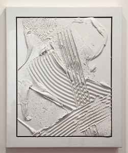 Anselm Reyle, White Earth, 2010. Mixed media on canvas, steel frame, effect lacquer, 26 ⅜ × 22 inches (67 × 59 cm) Photo by Costas Picadas