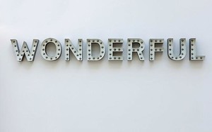 Carsten Höller, Wonderful, 2008 (view with lights off). Aluminum channel letters, bulbs, and DMX controller, 10 ¾ × 98 ½ × 4 inches (27.3 × 250.2 × 10.2 cm) © Carsten Höller