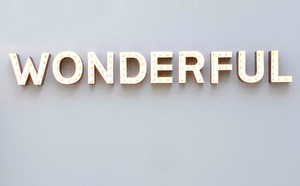 Carsten Höller, Wonderful, 2008 (view with lights on). Aluminum channel letters, bulbs, and DMX controller, 10 ¾ × 98 ½ × 4 inches (27.3 × 250.2 × 10.2 cm) © Carsten Höller