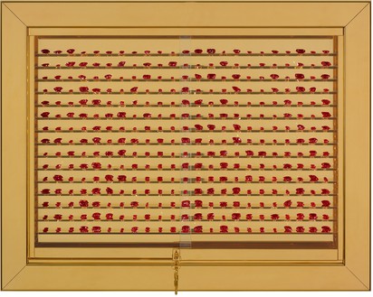 Damien Hirst, Pain, 2010 Gold-plated stainless steel, glass, and lab rubies, 22 × 28 inches (56 × 71 cm)© Damien Hirst and Hirst Holdings Ltd. All rights reserved, DACS 2010