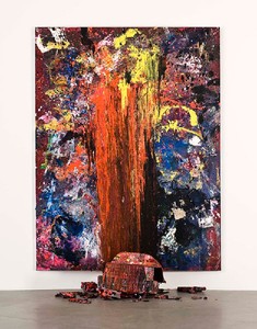Dan Colen, Hand of Fate, 2011. Trash and paint on canvas, 126 × 97 inches, (320 × 246.4 cm) Photo by Giorgio Benni
