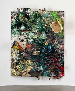 Dan Colen, The Women's Movement / Crazy Mamma, 2011. Trash and paint on canvas, 111 ⅜ × 85 13/16 × 17 11/16 inches, (283 × 218 × 45cm) Photo by Giorgio Benni