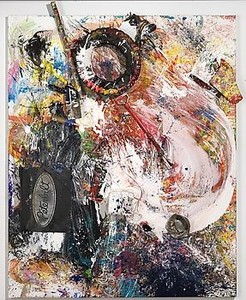 Dan Colen, "There was no possibility of a bargain being struck", 2011. Trash and paint on canvas, 105 × 85 inches (266.7 × 215.9 cm)