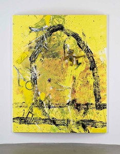 Dan Colen, "What is wanted is some secret feeling of an administrator, a sort of intendant to whom the important tasks may be entrusted so as to leave you free for the very necessary task of idleness that is a condition, the condition, of your being", 2011. Trash and paint on canvas, 121 × 97 × 9 ⅝ inches, (307.3 × 246.4 × 24.5cm) Photo by Giorgio Benni