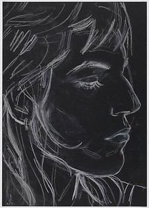 Elizabeth Peyton, Patti, 2011. Color pencil and pastel pencil on black paper, 11 ¾ × 8 ¼ inches, (29.8 × 21cm)