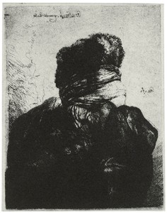 Glenn Brown, Layered Portrait (after Rembrandt) 7, 2008. Etching on Velin Arches 300gsm paper, 14 × 11 ⅜ inches (35.5 × 29 cm), edition of 30 © Glenn Brown
